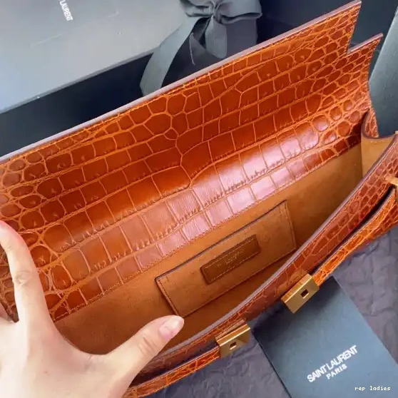 Repzbay REP YSL IN LEATHER CLUTCH MANHATTAN CROCODILE-EMBOSSED 0518